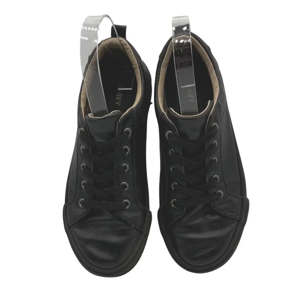 Old Navy Everyday Sneakers Kids Size 3 Black Faux Leather Low Top  Unisex‎